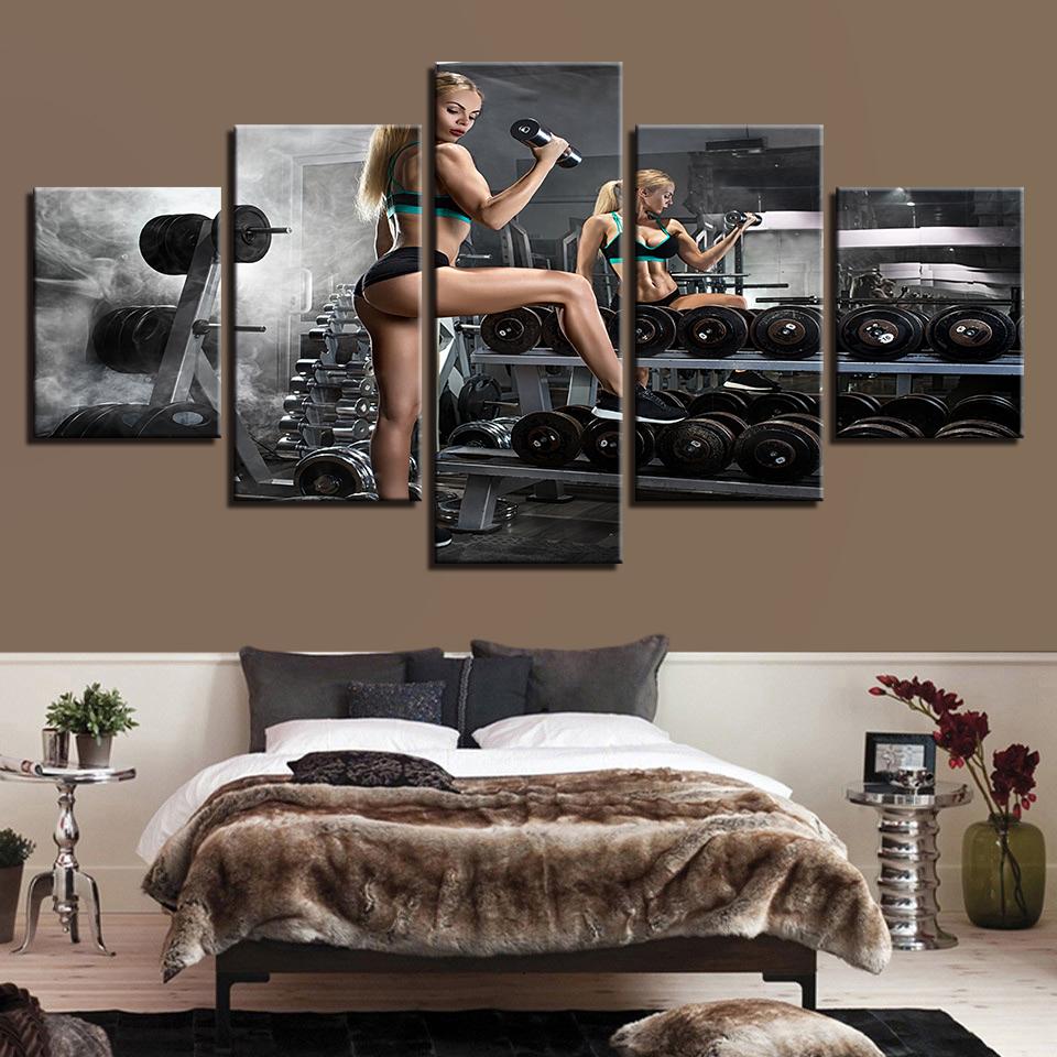 Dumbbells Fitness Bodybuilding Hot Sexy Woman – Abstract Canvas Wall Art