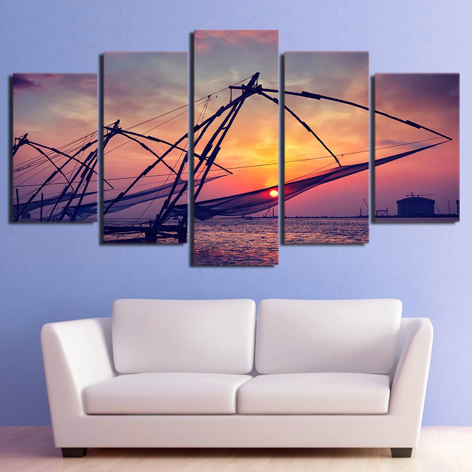 Dusk Bay Sailing Boats – Fishing Canvas Wall Art