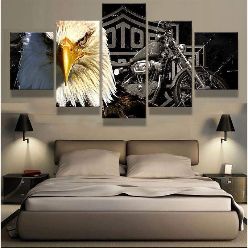 Eagle And Harley Davidson Motorcycle 1 – Animal Canvas Wall Art