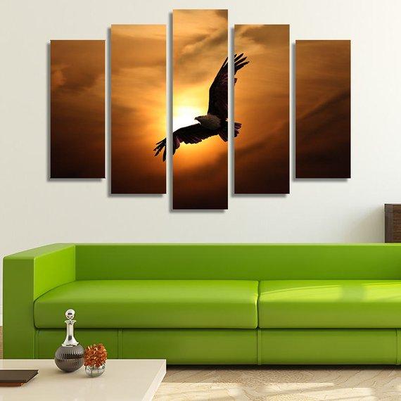 Eagle Soaring In The Sky At Sunset – Animal Canvas Wall Art