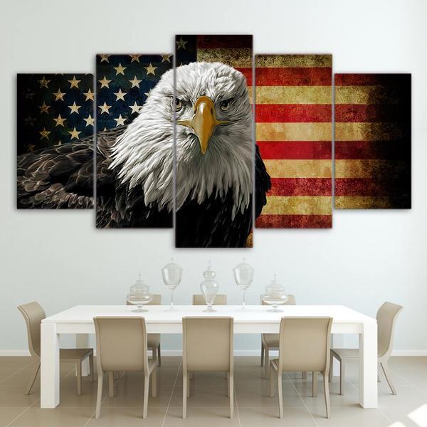 Eagle With Us Flag – Animal Canvas Wall Art
