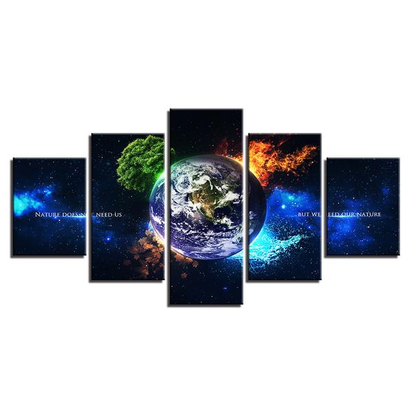 Earth 4 Season Fall Summer Spring Tree Fire – Abstract Canvas Wall Art
