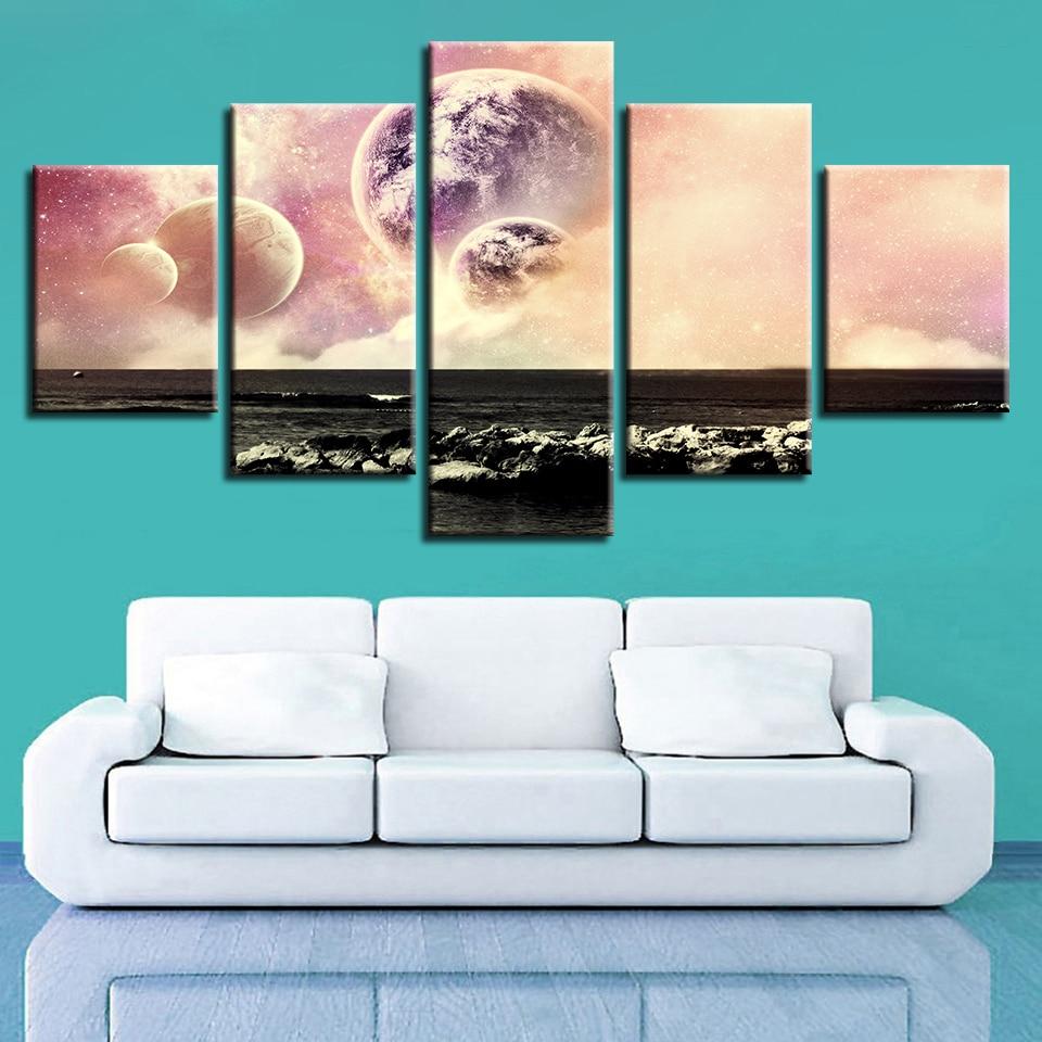 Earth Planets Black – Space Canvas Wall Art