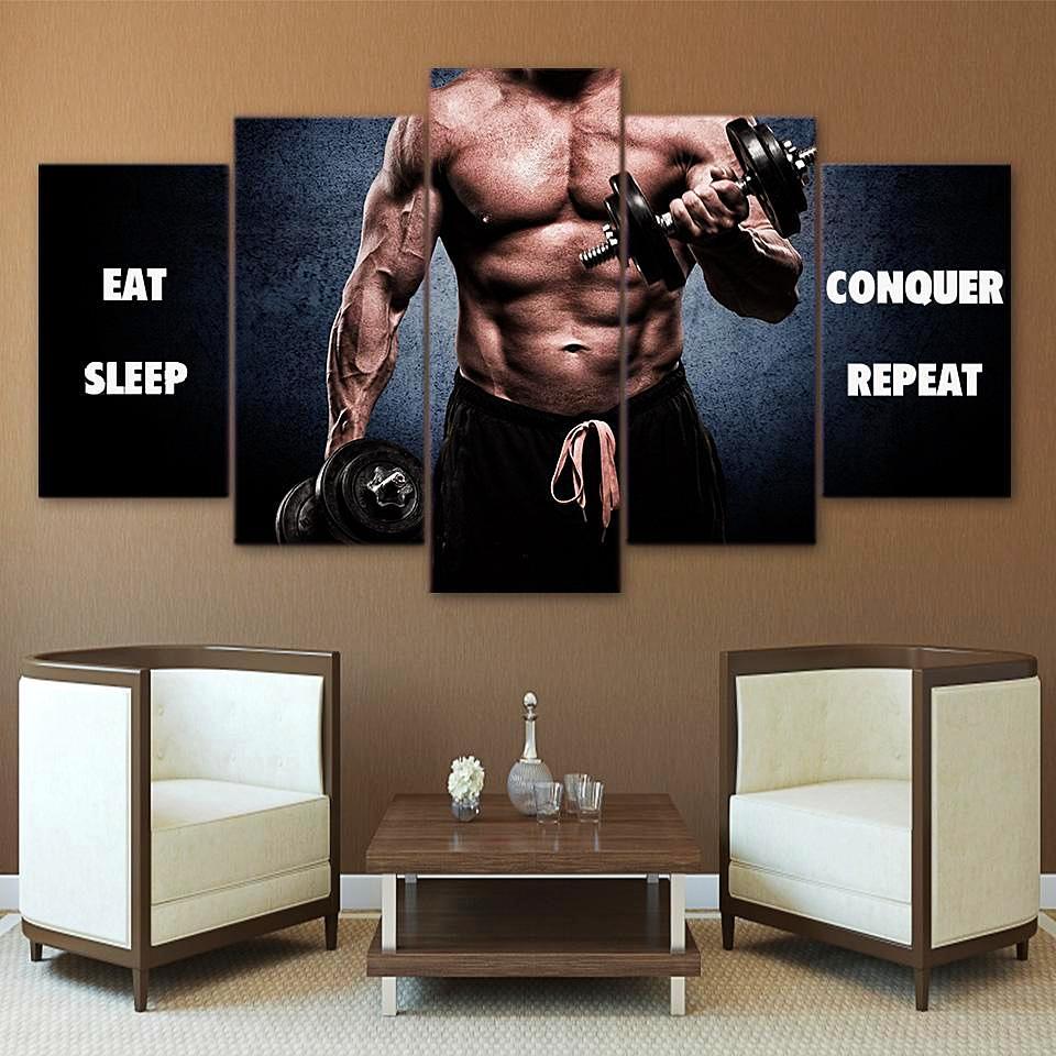 Eat, Sleep, Conquer, Repeat – Bodybuilding Canvas Wall Art