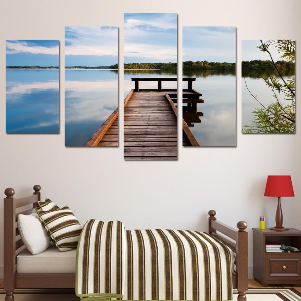 Ecoration Lake Forest Wooden Bridge – Nature Canvas Wall Art
