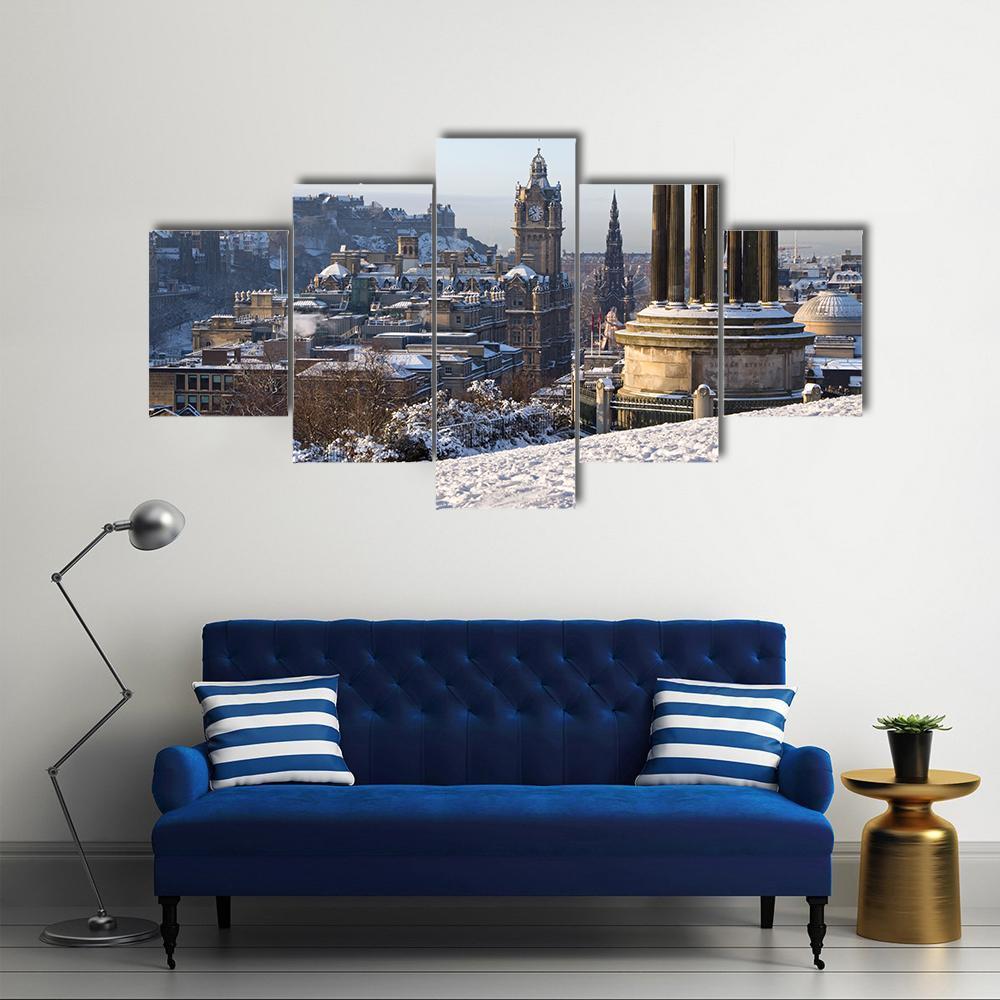 Edinburgh Winter City View Captured From Calton Hill – Nature Canvas Wall Art