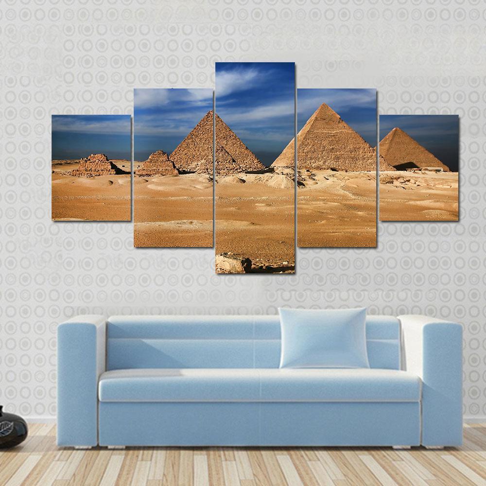 Egyptian Pyramids Under The Cloudy Sky – Nature Canvas Wall Art