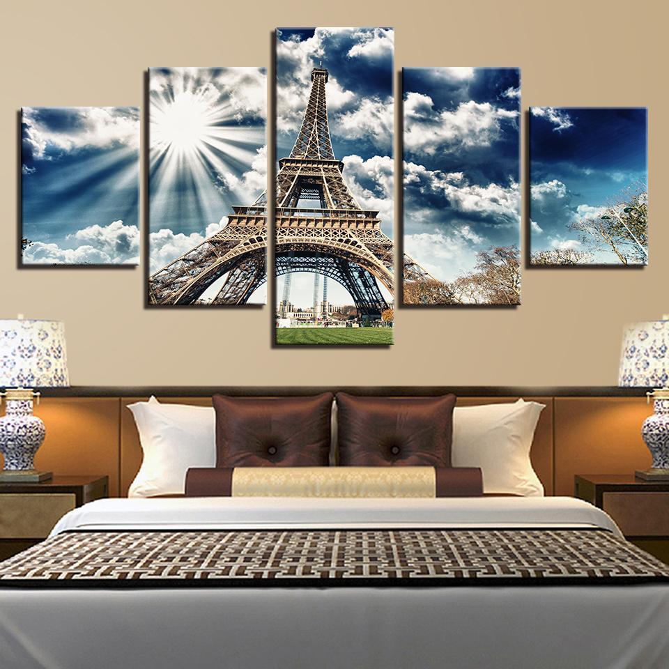 Eiffel Tower Blue Sky Building Landscape – Nature Canvas Wall Art
