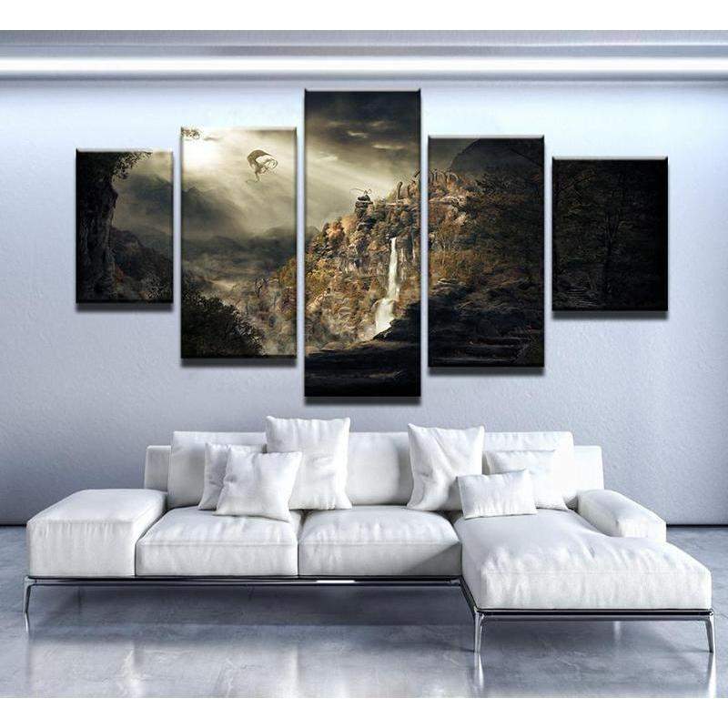 Elder Scrolls Scenery And Dragon – Movie Canvas Wall Art
