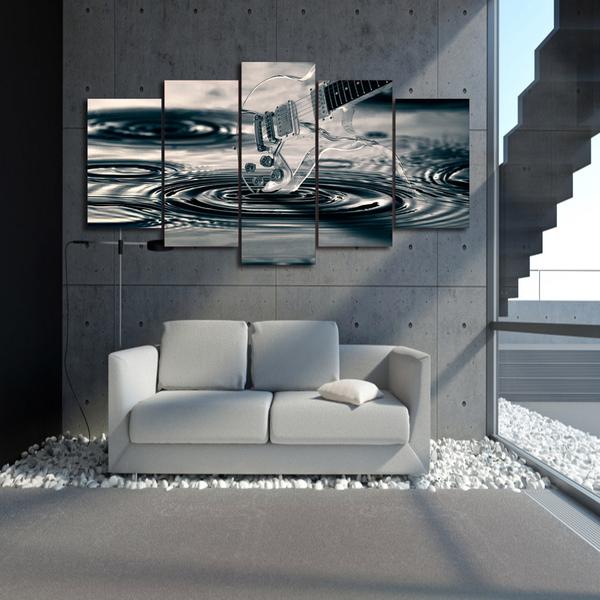 Electric Guitar Artistically Touching Sound Waves – Music Canvas Wall Art
