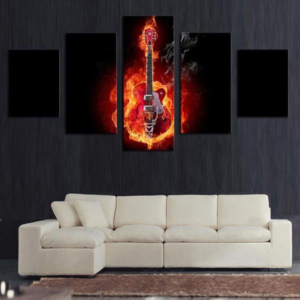 Electric Guitar With Flames – Music Canvas Wall Art