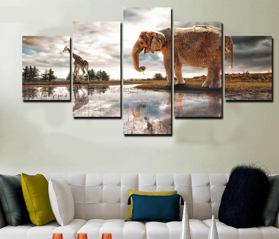 Elephant And Giraffe 1 – Animal Canvas Wall Art