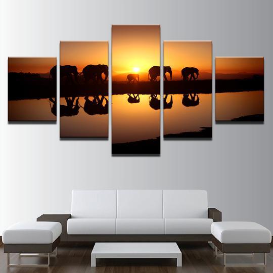 Elephant Caravan At Sunset – Animal Canvas Wall Art