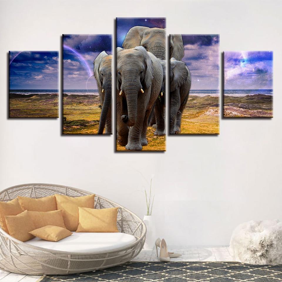 Elephant Family 5 – Animal Canvas Wall Art