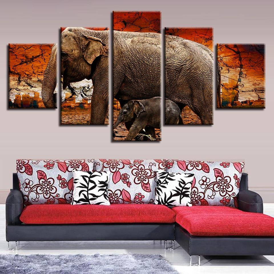 Elephant Family And Tree – Animal Canvas Wall Art