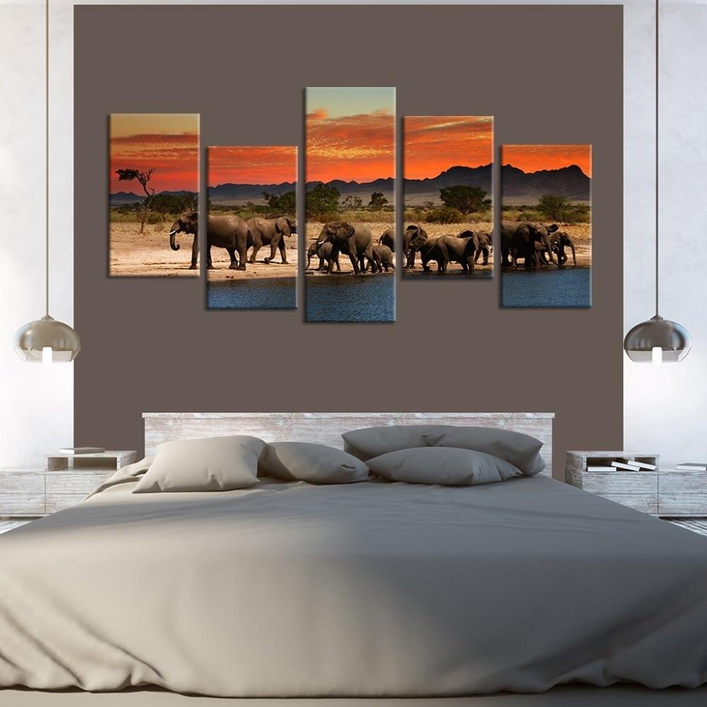 Elephant Family Sunset 01 – Animal Canvas Wall Art