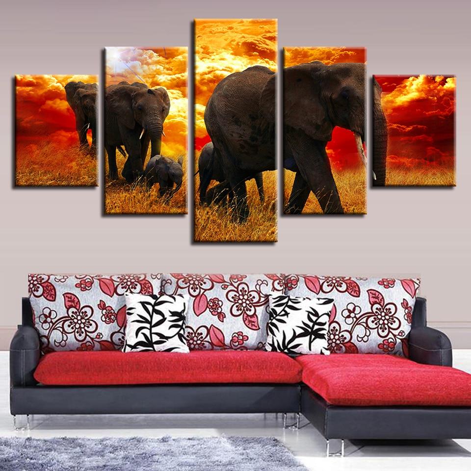 Elephant Family Sunset 2 – Animal Canvas Wall Art