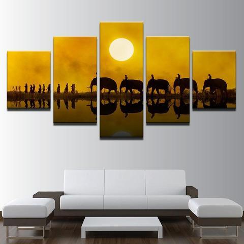 Elephant Family Sunset – Animal Canvas Wall Art