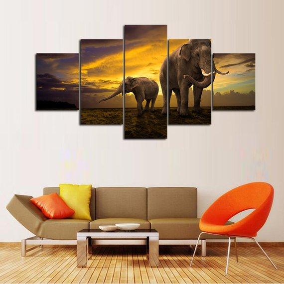 Elephant Sunset 02 – Animal Canvas Wall Art