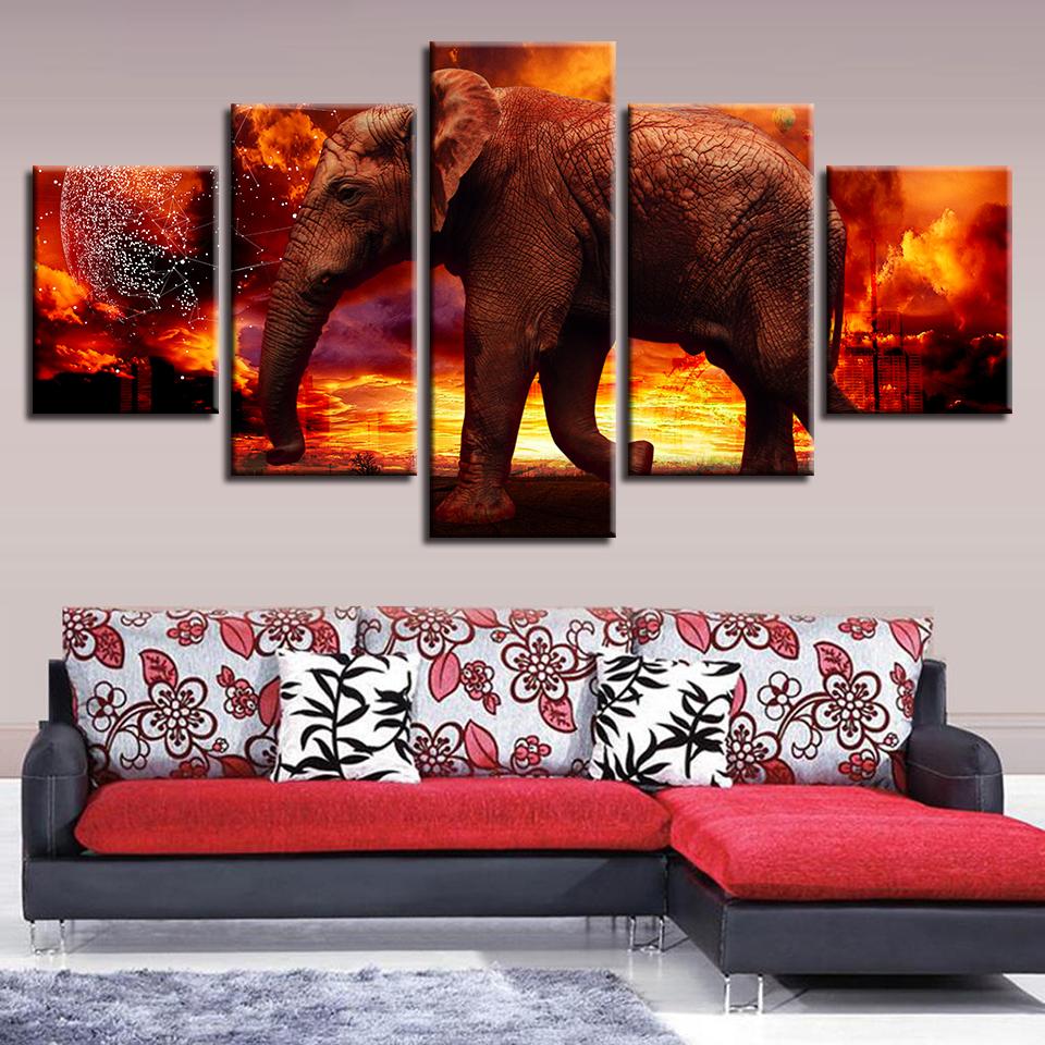 Elephant Sunset 3 – Animal Canvas Wall Art