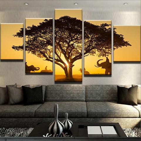 Elephant Sunset – Animal Canvas Wall Art