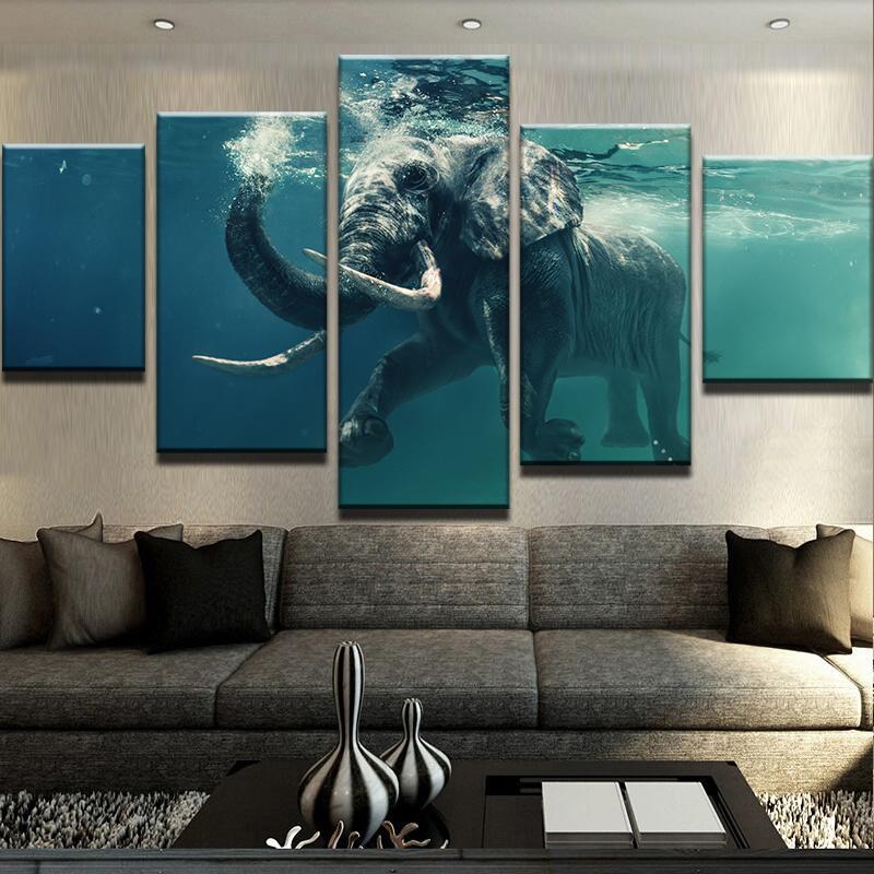 Elephant Swimming – Animal Canvas Wall Art