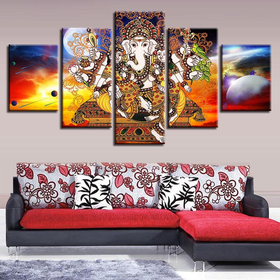 Elephant Trunk God Ganesha And Abstract Planets 2 – Religion Canvas Wall Art