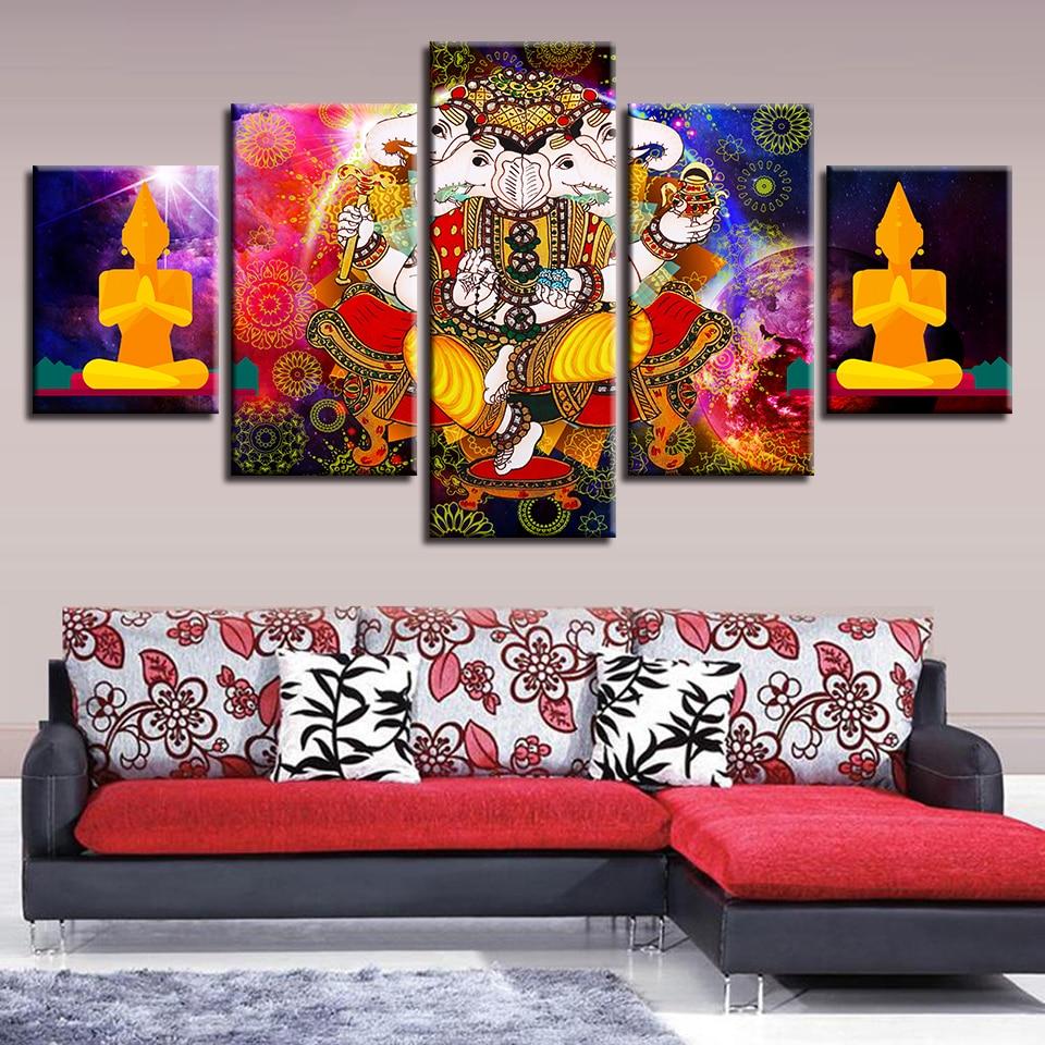 Elephant Trunk God Ganesha And Buddha Meditation – Religion Canvas Wall Art