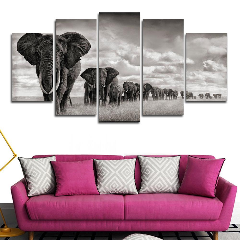 Elephant Walking On The Grassland – Animal Canvas Wall Art