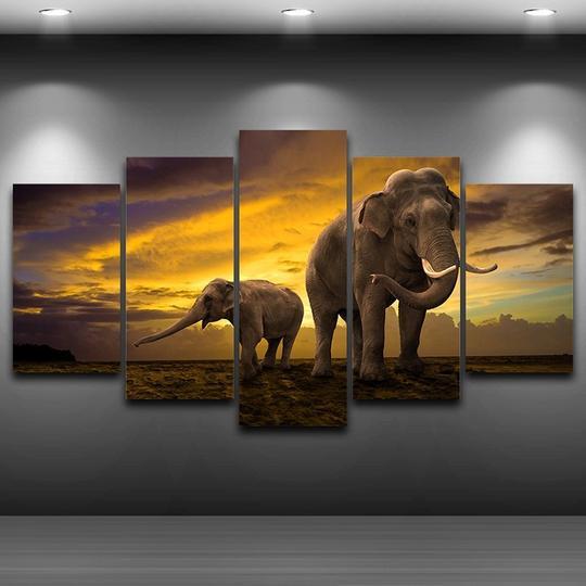 Elephants Grazing – Animal Canvas Wall Art