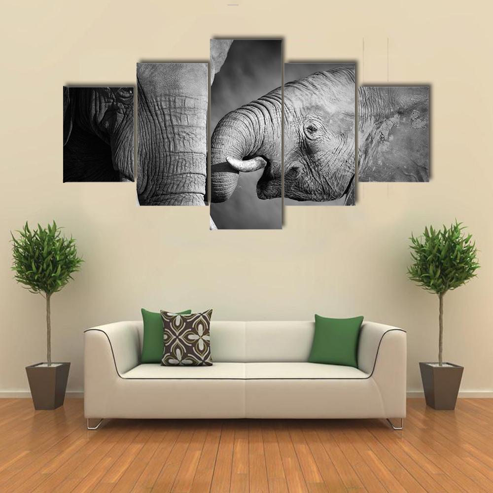 Elephants Showing Affection Artistic Processing – Animal Canvas Wall Art