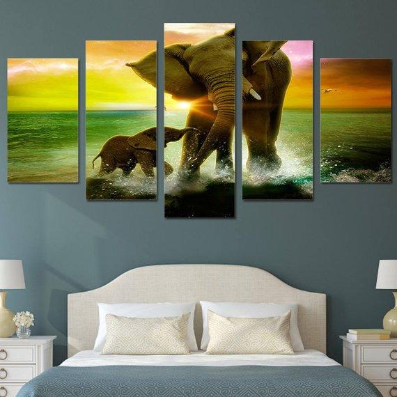 Elephants Sunset 3 – Animal Canvas Wall Art