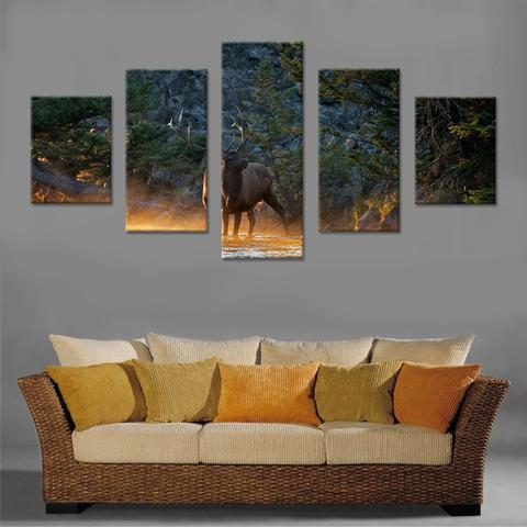 Elk By The Water – Animal Canvas Wall Art
