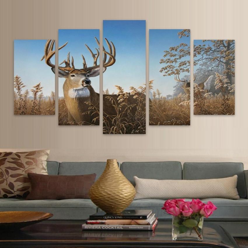 Elk Grazing Fashion Deer – Animal Canvas Wall Art