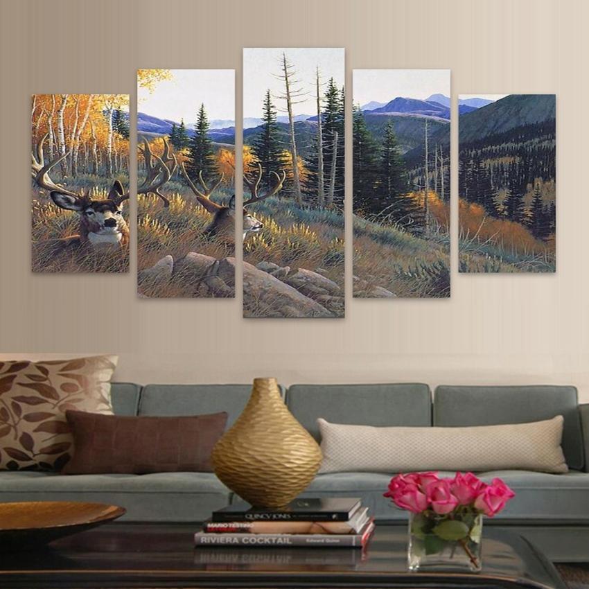 Elk Groups Autumn Animal Deer Fashion – Animal Canvas Wall Art