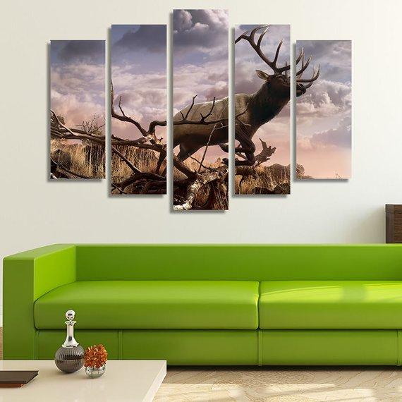 Elk Running – Animal Canvas Wall Art