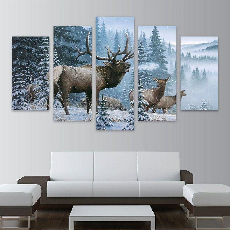 Elk Snow Wildlife Nature Hunting – Animal Canvas Wall Art