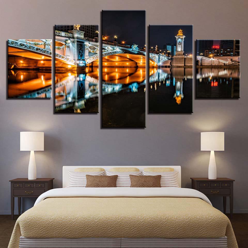 European Building Bridge Night Scene – Nature Canvas Wall Art