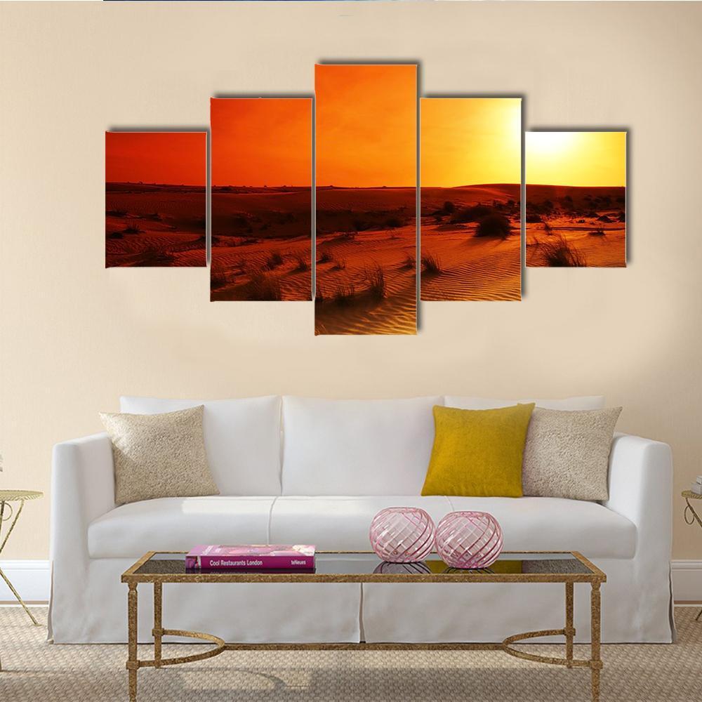Extreme Desert Landscape With Orange Sunset – Nature Canvas Wall Art