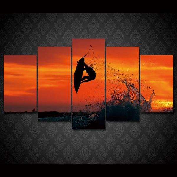 Extreme Surfing At Sunset Surf Board Sky – Sport Canvas Wall Art