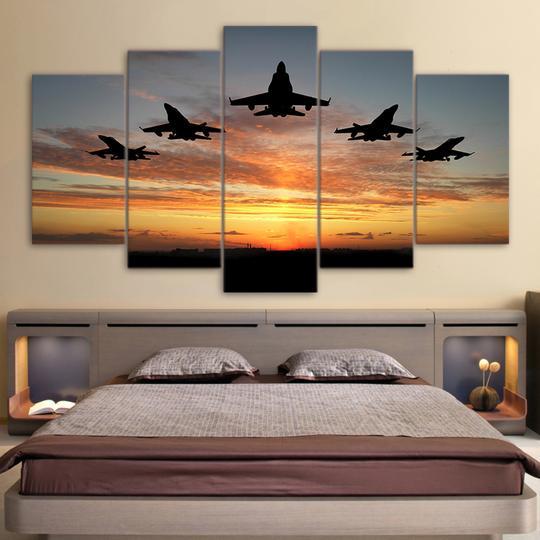 F-16 Formation At Sunset – Aircraft Canvas Wall Art