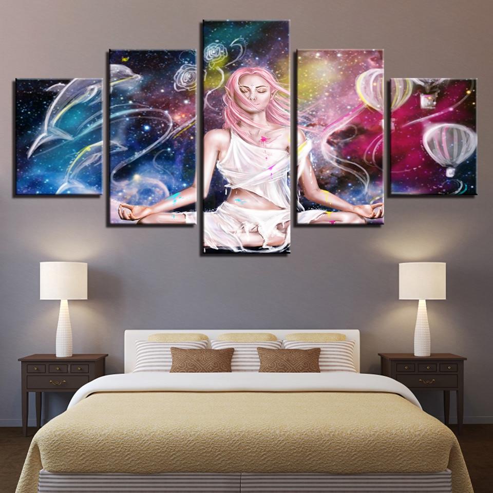 Fairy Meditation And Porpoise Hot Air Balloon – Abstract Canvas Wall Art
