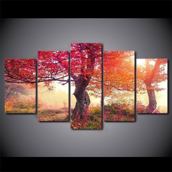 Fall Season Autumn Trees Tree Sunrise Forest Modern Nature – Canvas Wall Art