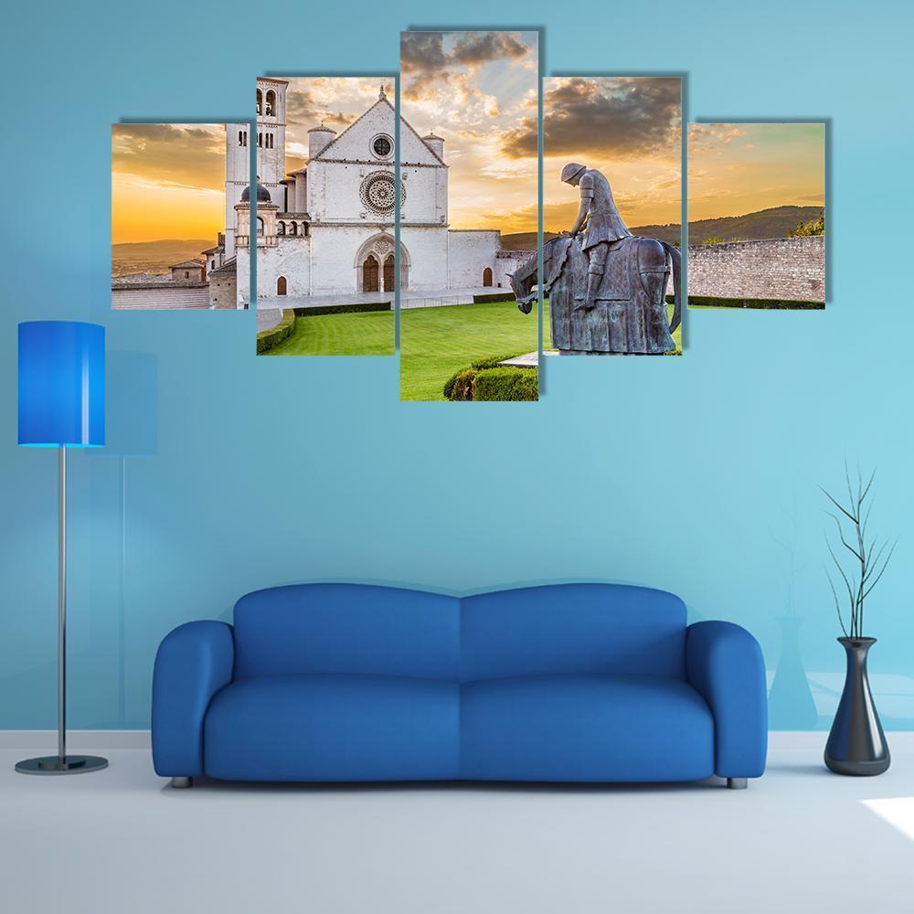Famous Basilica Of St Francis Of Assisi With Statue – Religion Canvas Wall Art