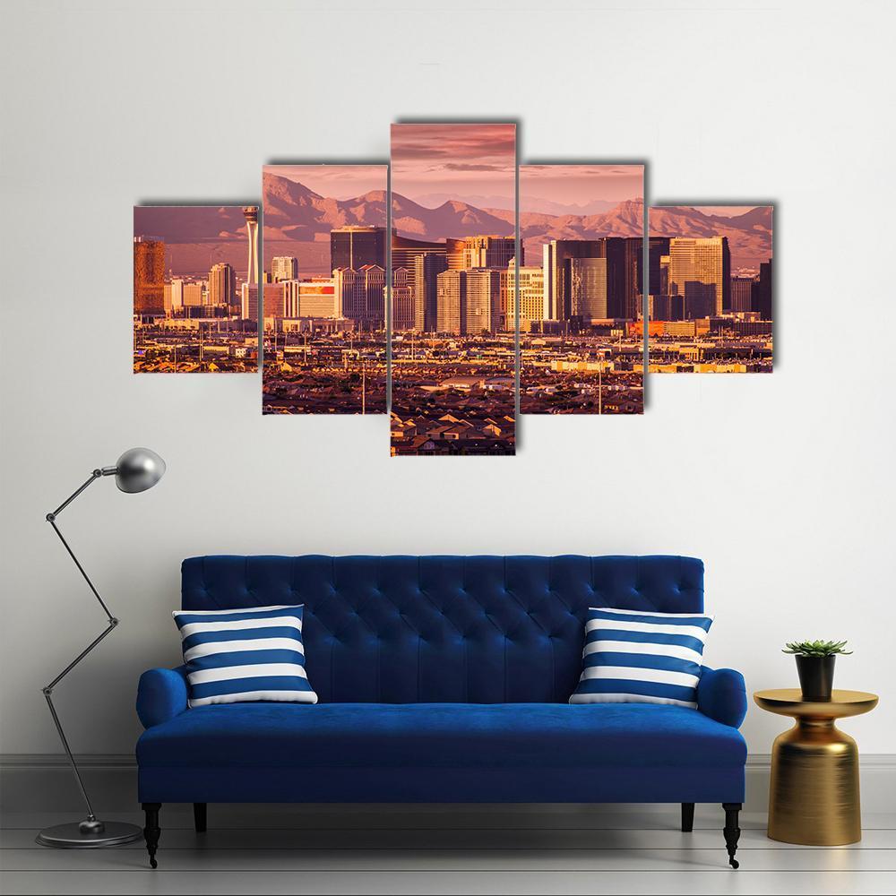 Famous Las Vegas Strip Skyline At Sunset – Nature Canvas Wall Art