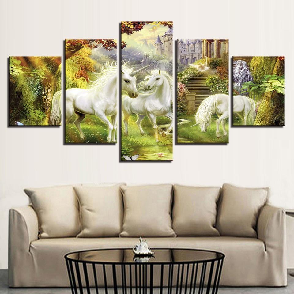 Fantasy Abstract Unicorn And Fairy Birds – Abstract Animal Canvas Wall Art