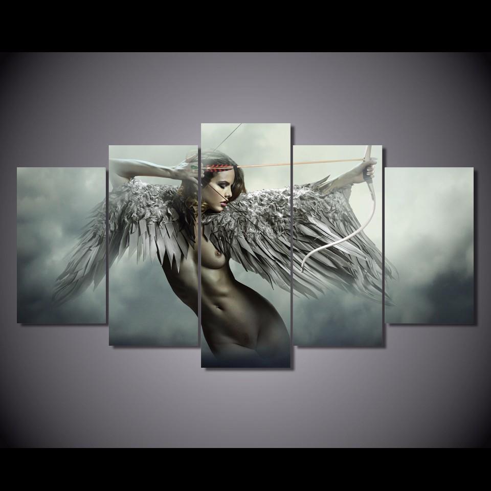 Fantasy Beautiful Wing Angels Warrior Beauty – Abstract Canvas Wall Art