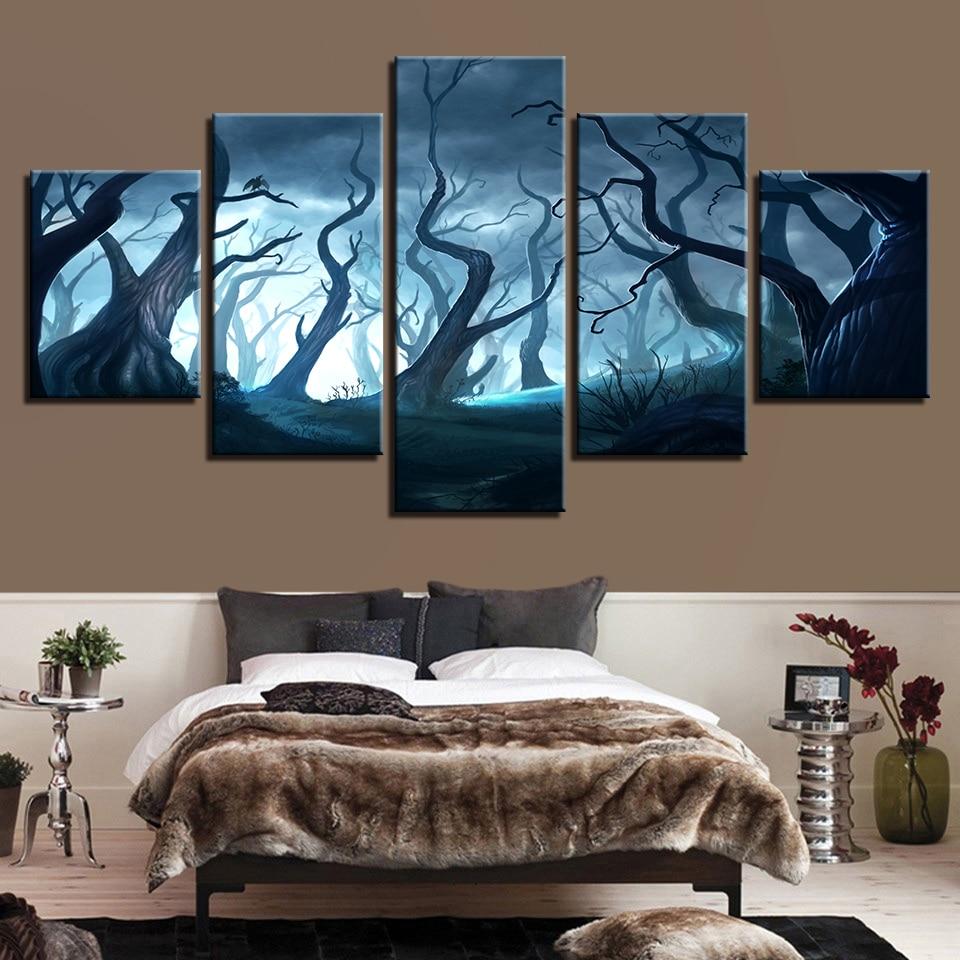 Fantasy Dead Forest Night With Trees – Nature Canvas Wall Art