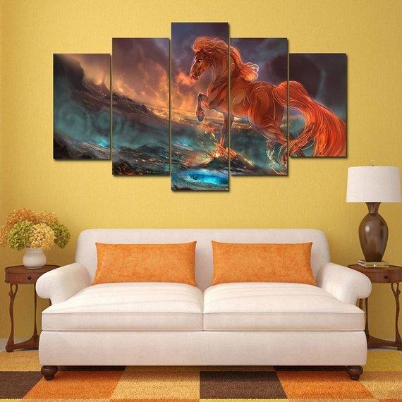 Fantasy Running Red Horse – Animal Canvas Wall Art