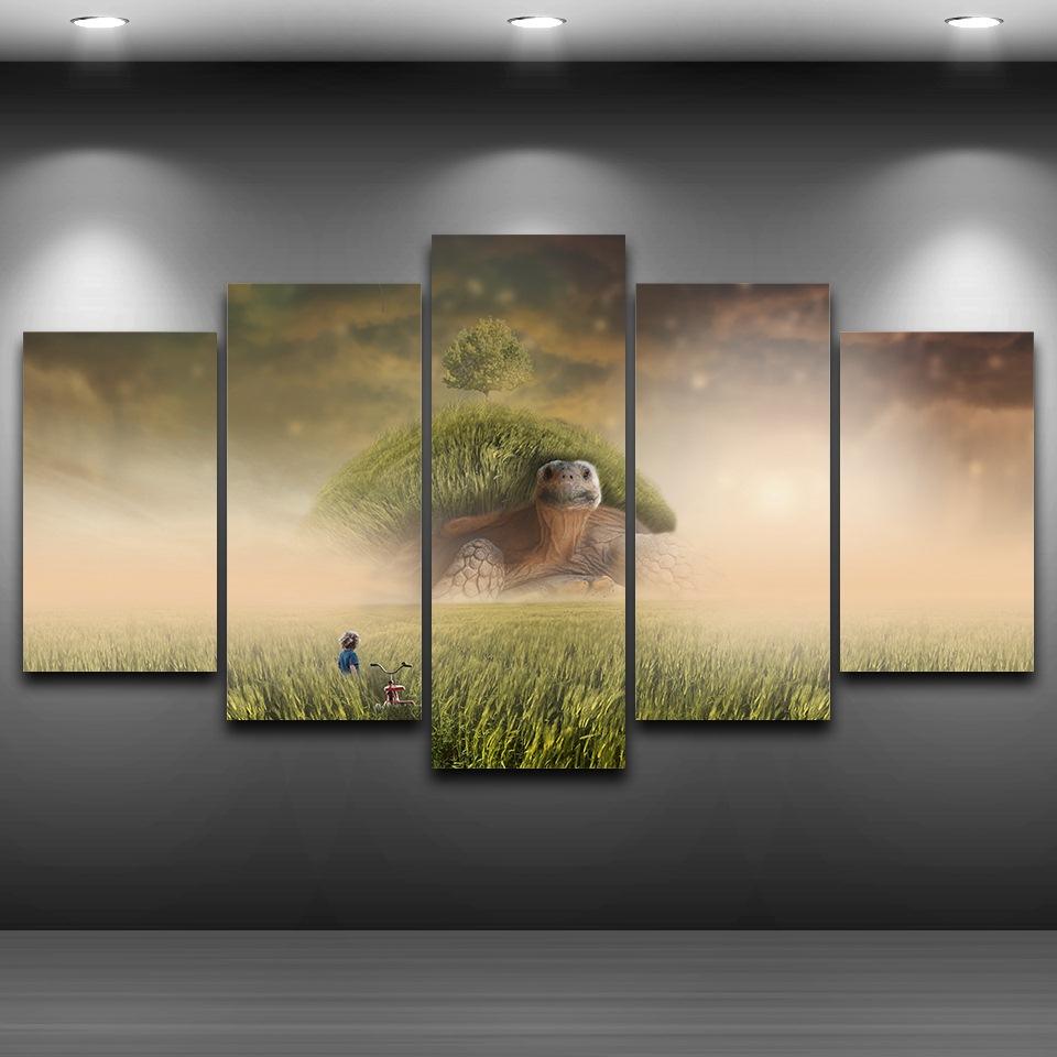 Fantasy Turtle A Island On Its Back Full – Nature Canvas Wall Art